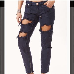 ONE by One Teaspoon trashed free birds Black thrashed Distressed Skinny Jeans